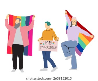 LGBT pride months celebration holding flages