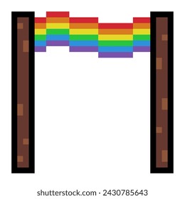 LGBT Pride Parade flag Arch with wooden sticks, Pixel Art Icon, Isolated