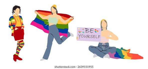 LGBT pride people in full isolated white background