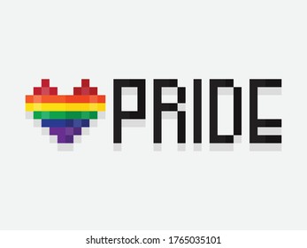 LGBT pride pixel art vector on white background.Vector template for poster, social network, banner, cards. word PRIDE for poster. LGBTQ love symbol background. Concept design.