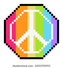 LGBT Pride Rainbow Anarchy Symbol, Pixel Art Icon, Isolated