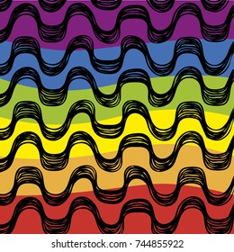 LGBT pride rainbow flag. Vector illustration with Ipanema beach pattern.