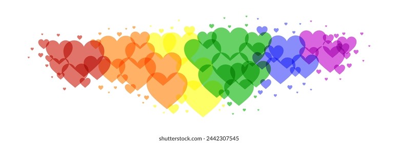 LGBT Pride Rainbow Gradient Herzen auf weißem Hintergrund. Feiern Sie Liebe, Vielfalt und Integration mit lebendigen Visuals