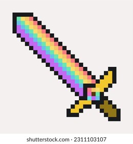 LGBT Pride Rainbow Sword, Pixelated Icon, Isolated