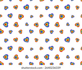 LGBT pride seamless pattern of symbol heart of love, background rainbow color. Abstract trendy design print set for community social media Gay Pride Month celebration. Vector illustration