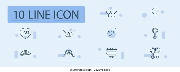 LGBT pride set icon. Rainbow, LGBT, heart, gender symbols, male, female, equality, love, relationships, identity, pride, community, diversity, unity, inclusion, connection, rights, gender, LGBTQIA