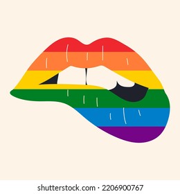Lgbt pride sign in vector format. Rainbow lips. Kiss illustration.