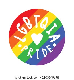 LGBT pride symbol. Gay rainbow flag with letering. Pride month. Vector illustration design element for leaflet, magnet, sticker, booklet.