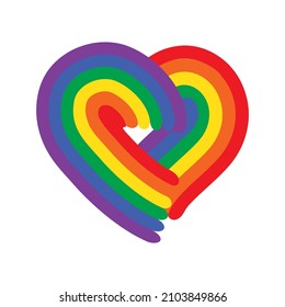 LGBT pride symbol. Gay rainbow heart isolated on white. Pride month. Vector illustration design element for leaflet, magnet, sticker, booklet.