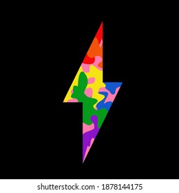 LGBT pride symbol Lightning bolt month logo icon sign Camouflage military emblem Rainbow love concept Human rights tolerance Modern creative design Fashion print clothes apparel greeting card flyer