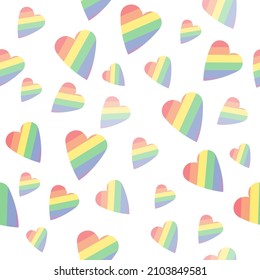 LGBT pride symbol. Seamless pattern with gay rainbow hearts. Pride month. Vector illustration design element for wallpaper, wrapping paper, fabric.