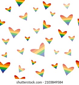 LGBT pride symbol. Seamless pattern with gay rainbow hearts. Pride month. Vector illustration design element for wallpaper, wrapping paper, fabric.