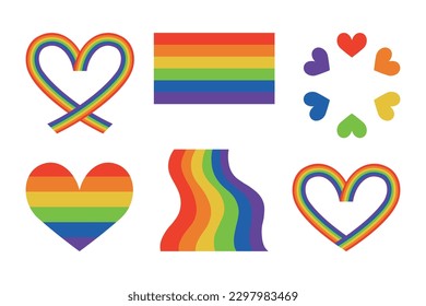 LGBT pride symbols set. Vector isolated illustration of LGBT elements. Pride month. Pride Day.