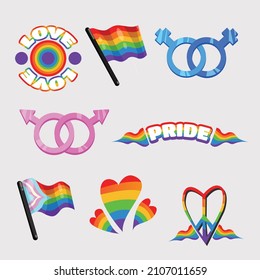 LGBT pride symbols vector icon colorful with flag, banner, love, heart, and symbols. LGBT pride for decorations and print