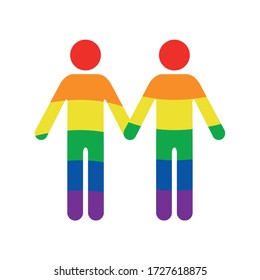 LGBT pride. Two gays vector icon in raimbow colors. Vector illustration. Vector illustration