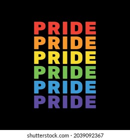 LGBT Pride Typography Vector. Pride Text with LGBTQ Rainbow Flag Colours. Creative Retro Text Lettering for Pride Month