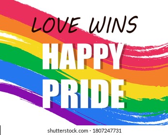 LGBT Pride vector concept, with Love Wins text above and rainbow brush