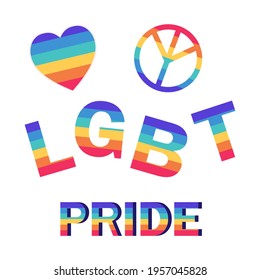 LGBT pride vector flat poster design. Rainbow love and peace. Lesbian, gay, bisexual, transgender, and queer people pride parade. LGBTQ community, human rights, and tolerance banner concept.
