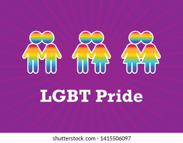 LGBT Pride vector. Rainbow People vector. Pride Month vector. Gay and lesbian rights. Kissing figures illustration. Stylized illustration of couples in love. Celebrate LGBTQ Pride Month. Important day
