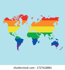 LGBT Stolz. Weltkarte in Regenbogenfarben. Vektor-Abbildung