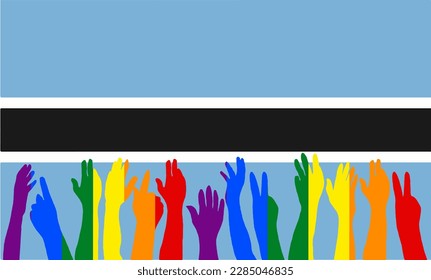 Protestas LGBT frente a la bandera de Botsuana, Siluetas colocadas en la bandera de Botswana, celebraciones LGBT, cartel, tarjeta