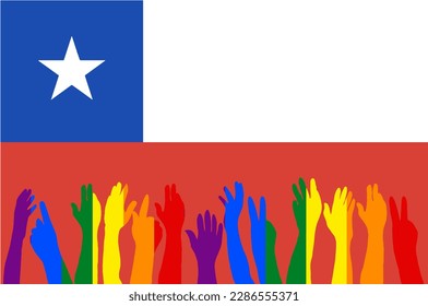Protestas LGBT frente a la bandera de Chile, alzamos siluetas en la bandera chilena, celebraciones LGBT, tarjetas, pancartas