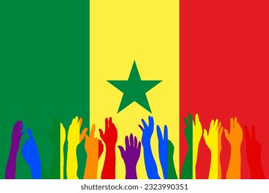 Protestas LGBT frente a la bandera de Senegal, alzando siluetas en la bandera de Senegal, celebraciones LGBT, tarjetas, pancartas