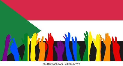 Manifestaciones LGBT frente a la bandera de Sudán, Siluetas colocadas sobre la bandera de Sudán, celebraciones LGBT, tarjeta, cartel
