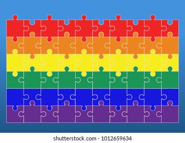 LGBT Puzzles Pieces Background - Vector Illustration. Lgbt rainbow flag. Jigsaw colorful puzzle.