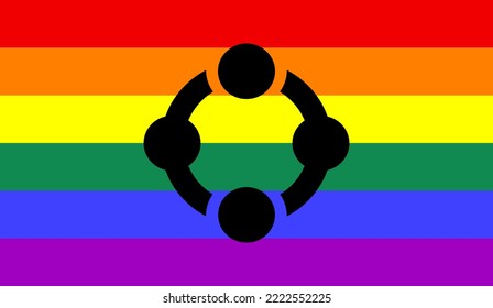 Ilustración del vector de la bandera fetiche LGBT aislada. El fetichismo es el amor por una cosa particular, objeto, material, sustancia, parte corporal o fenómeno abstracto. La gente con los brazos abiertos firma. LGBTQ+.