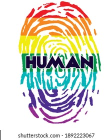 Lgbt rainbow fingerprint with text human