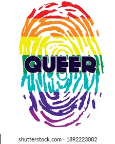 Lgbt rainbow fingerprint with text queer