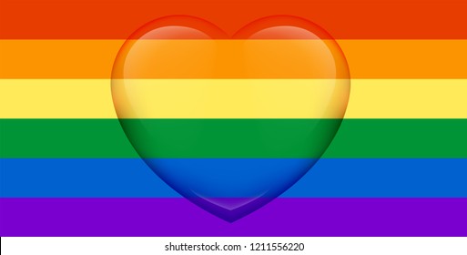 El fondo de la bandera arcoiris con una gota de agua en forma de corazón. Banner horizontal. Ilustración del vector
