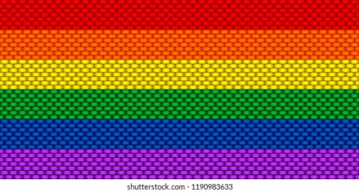 Lgbt rainbow flag background realistic texture effect braided friendship bracelet. Vector illustration seamless pattern