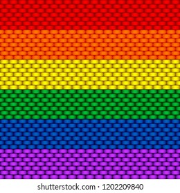 Lgbt rainbow flag background realistic texture effect braided friendship bracelet. Vector illustration seamless pattern