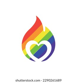 LGBT Rainbow Flag Fiery Heart Vector Logo. Love wins,  Be Yourself. Design Fire Flame Symbol for LGBT Pride, Social Post, Logo, Print, Banner, Web. Gender Equality, Tolerance and Pride Concept.