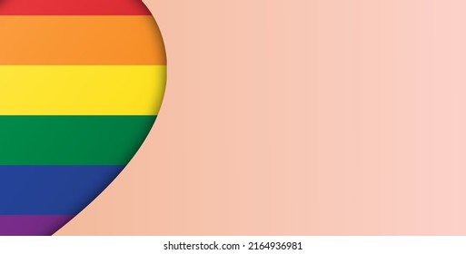 LGBT Rainbow Flag Heart In Pink Background Papercut Background Illustration. Abstract Background Of Heart In Rainbow Color. LGBT Pride Symbol. Vector Illustration.