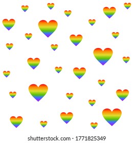 LGBT rainbow flag heart shape seamless pattern. Vector background for LGBT community prints