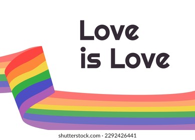 LGBT rainbow flag horizontal background. Hand drawn Pride month symbol. Poster, banner template with copy space for text. Love is love quote. Vector illustration