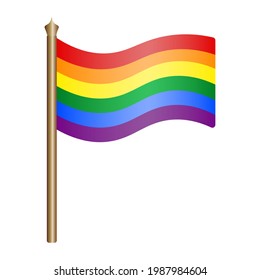 LGBT rainbow flag. Pride flag. A multi-colored fabric swaying in the wind. Colored vector illustration. Isolated white background. Love theme. Flat style. Idea for educational literature, web design.
