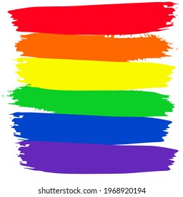 LGBT rainbow flag vector illustration multicolored paint texture stripes brush red orange yellow green blue purple acrylic symbol freedom planet color creativity art design