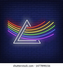 LGBT rainbow going through prism neon sign. Homosexuality, tolerance, discrimination design. Night bright neon sign, colorful billboard, light banner. Vector illustration in neon style.