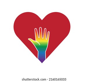 LGBT rainbow hand icon vector. gay hand design element. Pride flag handprint vector.
