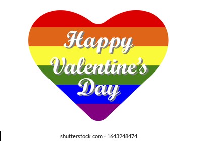 LGBT rainbow heart with Happy Valentines Day text. Background, poster, greeting card, banner design. Vector EPS 10