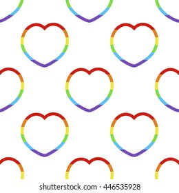 Lgbt rainbow heart shape seamless pattern. Vector illustration.
