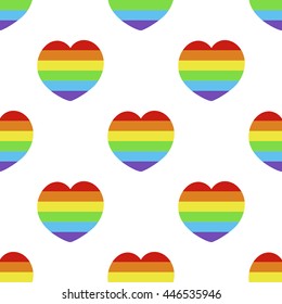 Lgbt Rainbow Heart Shape Seamless Pattern. Vector Illustration.