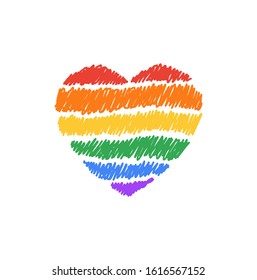 LGBT rainbow heart in vector format. Hand drawn elements for Valentine's day, Birthday invitation, Greeting card and other. Romantic vector illustrations.