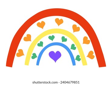 LGBT Rainbow with hearts. LGBTQ. Symbol of the LGBT pride community. Vector flat illustration.