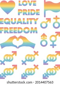 LGBT rainbow icons. Heart, Love, Freedom, Pride