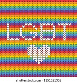 LGBT rainbow knitted seamless pattern with heart. Vector illustration for pride flag